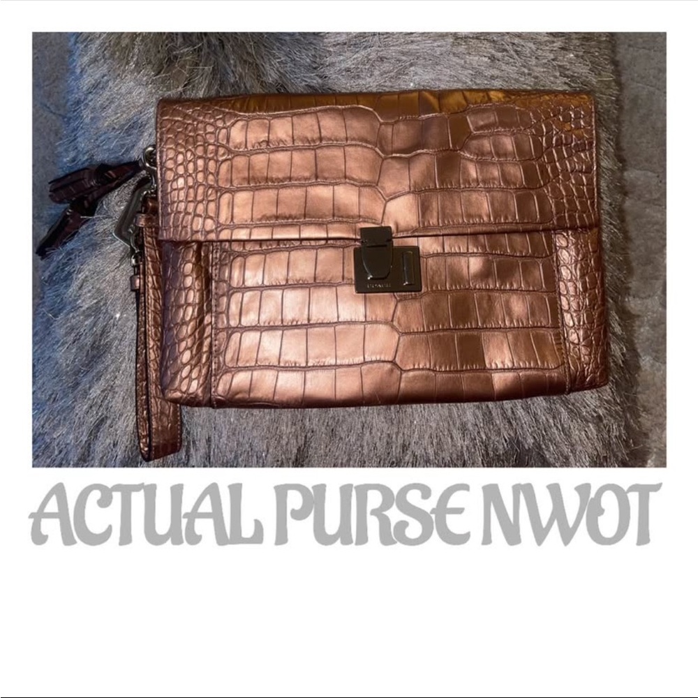 NEW Coach Legacy Elegant Brown Copper Crocodile-Embossed Clutch Purse